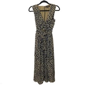 TOCCIN NY Leopard Print Tie Front Cut Out Midi Dress🖤💛🖤